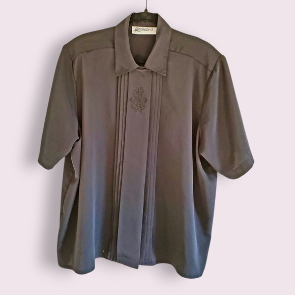 Yves St. Clair 2 Womens Plus Size 20W Black Short Sleeve Top Blouse - Picture 1 of 5